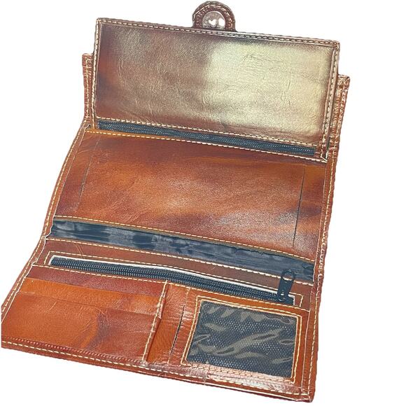 Raised Floral Wallet Coin Clutch Purse Mexican Leather Handmade Artesanal - Picture 4 of 6